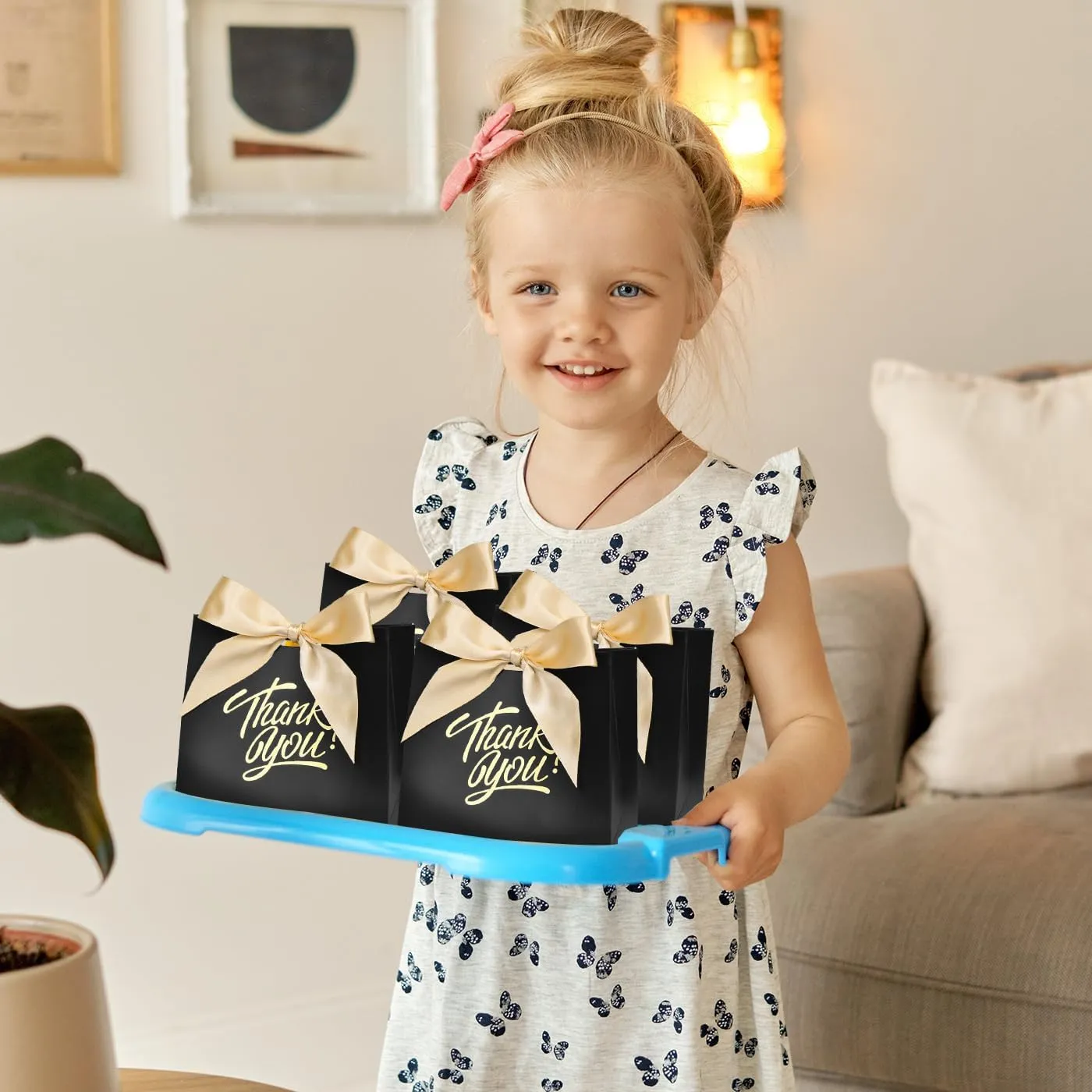 DECHISY 60 Pack Small Thank You Gift Bags, 4.5x1.8x3.9 Inch Mini Gift Bags with Ribbon, Baby Shower Favor Bags, Black Thank You Bags, Party Favor Bags for Candy, Wedding, Bridal Showers, Birthday