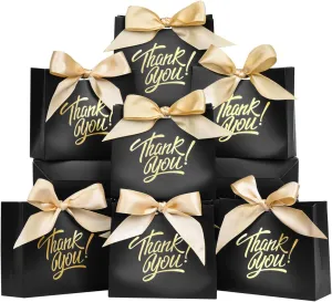 DECHISY 60 Pack Small Thank You Gift Bags, 4.5x1.8x3.9 Inch Mini Gift Bags with Ribbon, Baby Shower Favor Bags, Black Thank You Bags, Party Favor Bags for Candy, Wedding, Bridal Showers, Birthday