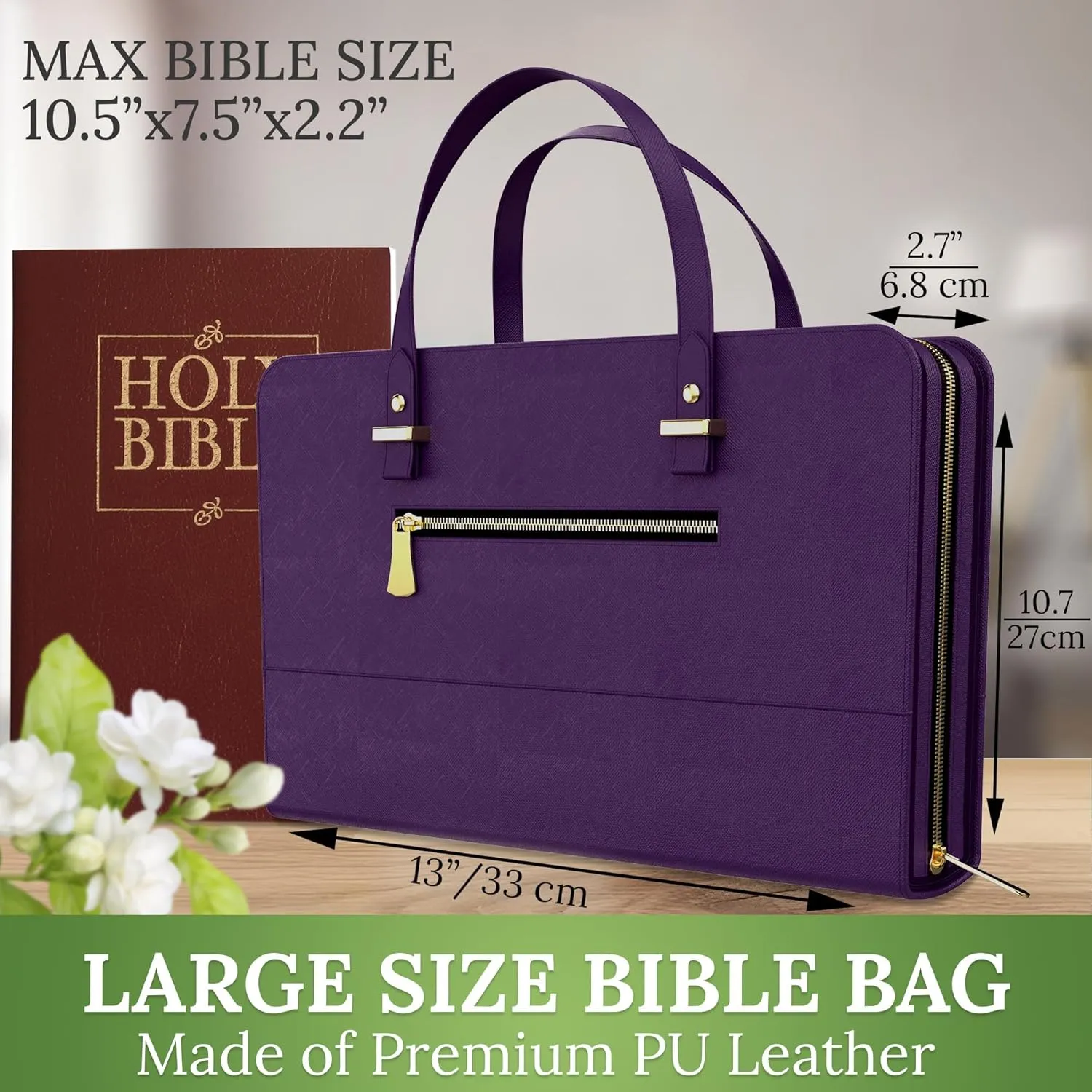 DEHITE Bible Bags for Women - Leather Bible Carrying Case - Pen Slots - Zippered Pocket - Premium PU Leather