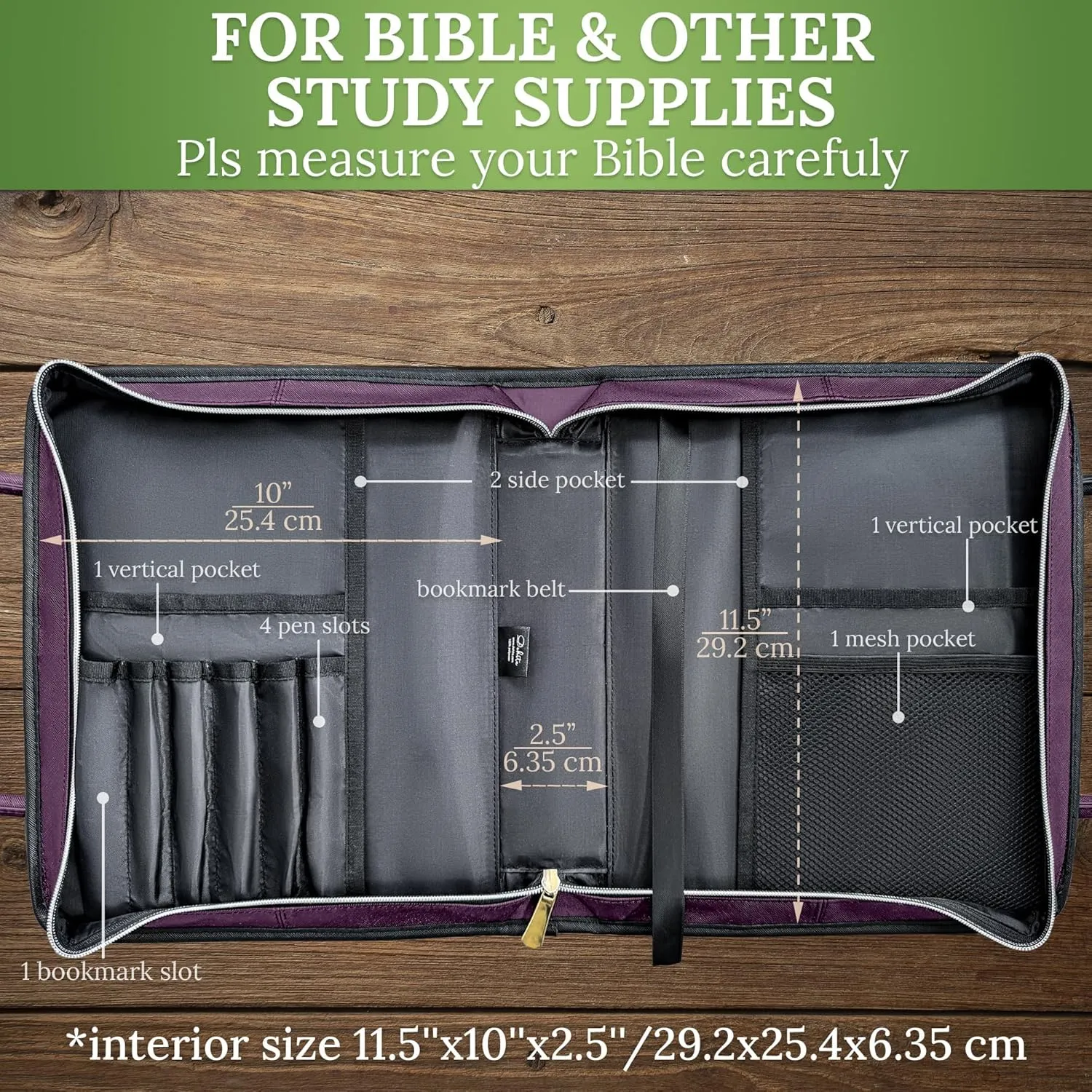 DEHITE Bible Bags for Women - Leather Bible Carrying Case - Pen Slots - Zippered Pocket - Premium PU Leather
