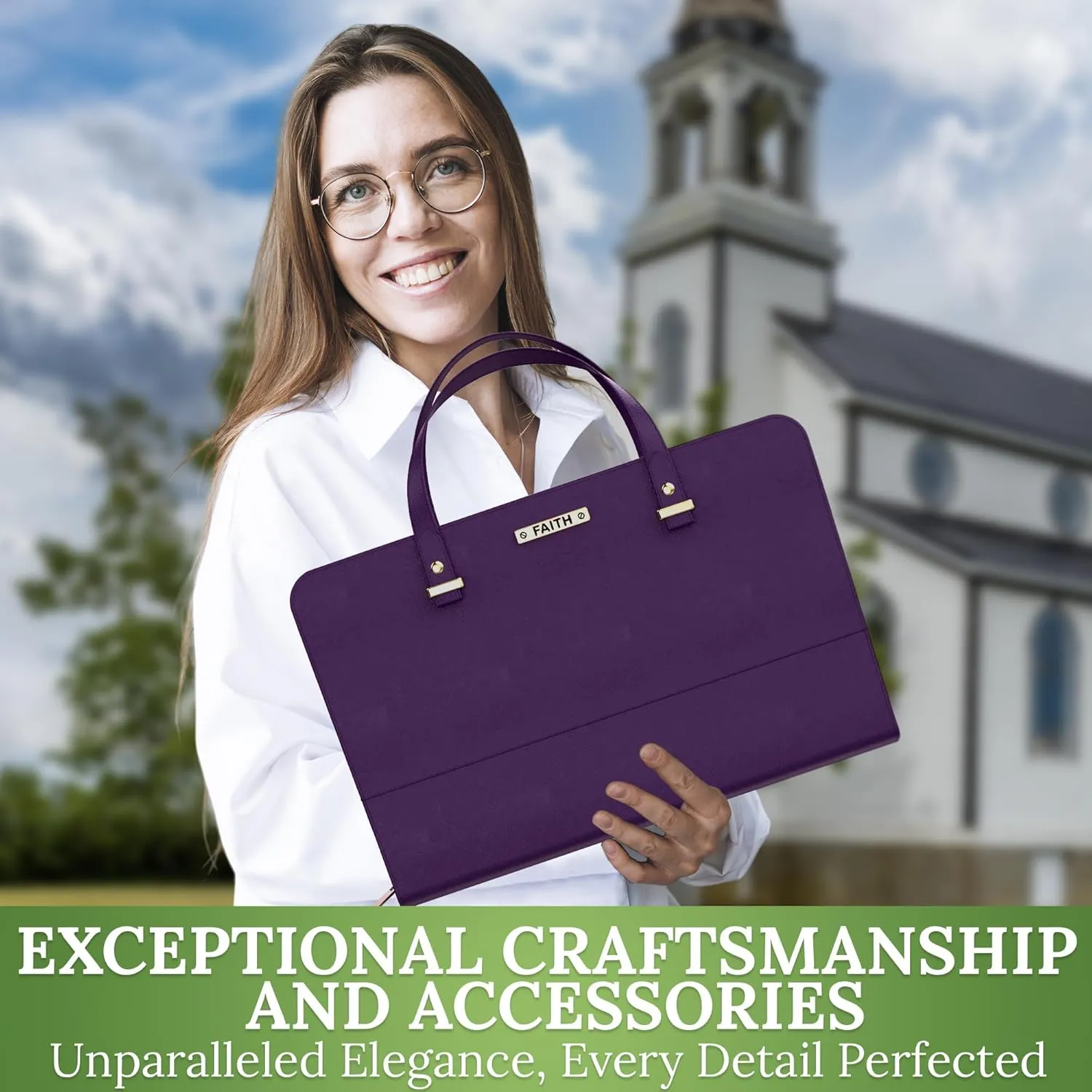 DEHITE Bible Bags for Women - Leather Bible Carrying Case - Pen Slots - Zippered Pocket - Premium PU Leather
