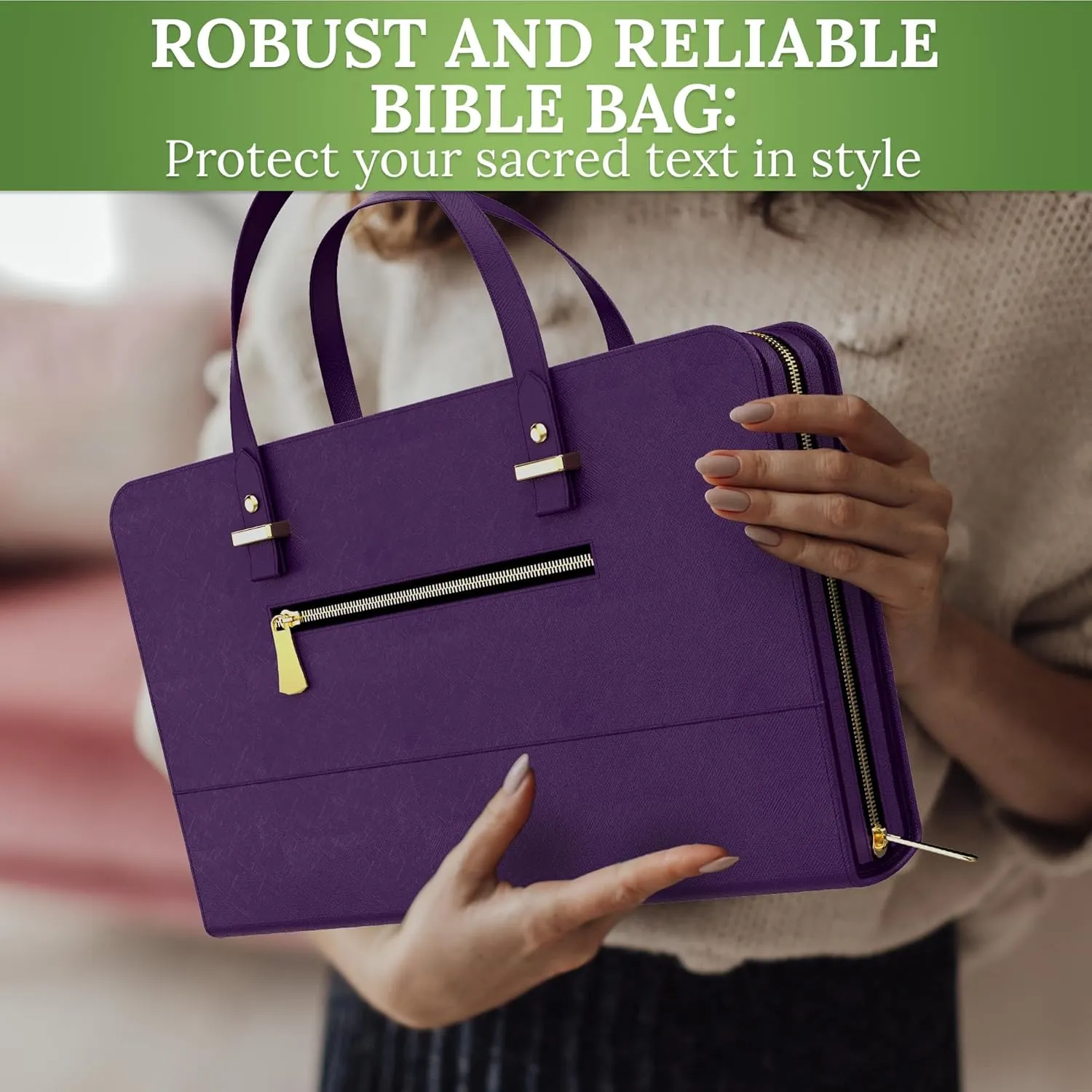 DEHITE Bible Bags for Women - Leather Bible Carrying Case - Pen Slots - Zippered Pocket - Premium PU Leather