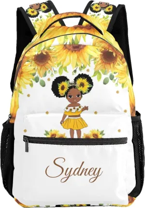 Deven Black African Girl Sunflower Personalized Kids Backpack for Boy/Girl Teen Primary School Daypack Travel Bag Bookbag