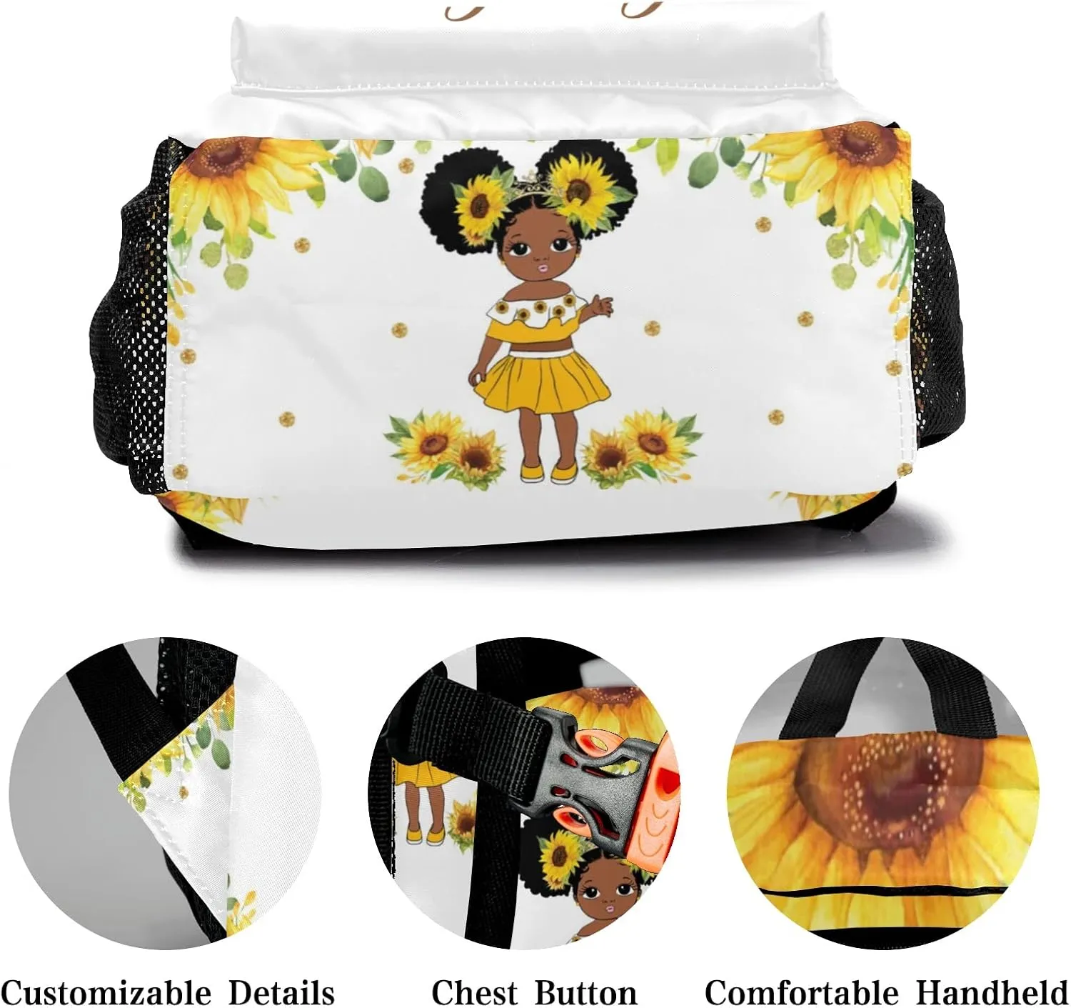 Deven Black African Girl Sunflower Personalized Kids Backpack for Boy/Girl Teen Primary School Daypack Travel Bag Bookbag
