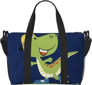 Dino Playing Roller Skate Travel Bag for Women Men Weekender Bags Carry on Overnight Bag Tote Bag Yoga Gym Bag for Gym, Work, Travel, Weekend, Personal Items