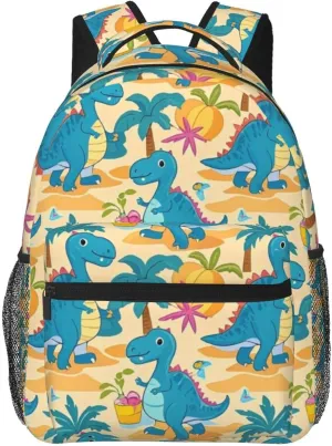 Dinosaur Beach Fun Adult Backpacks 15 Inch Laptop Backpack Double Shoulder Bag for Work Travel Gifts