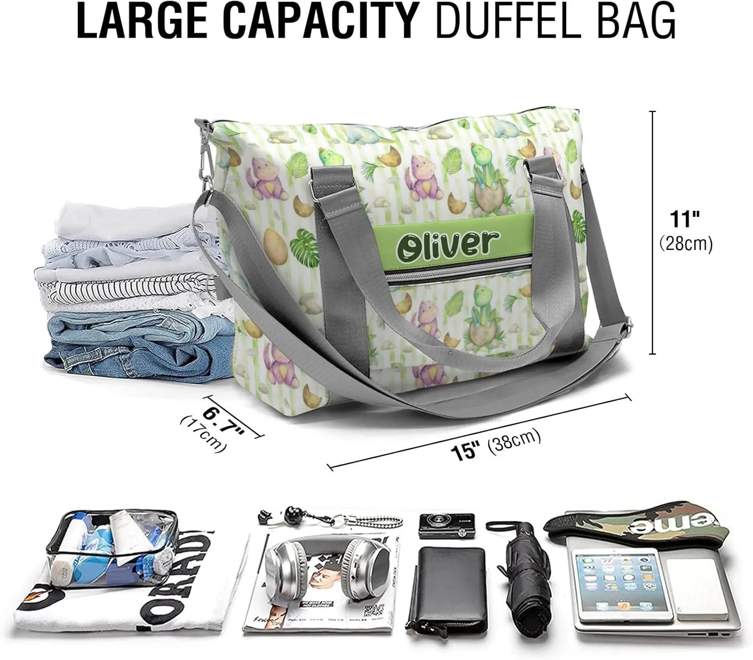 Dinosaur Print Jungle Eggs Tree Personalized Kids Duffel Swim Bag for Boys,Customized Swim Duffle Bag for Boys Man Kids Gifts