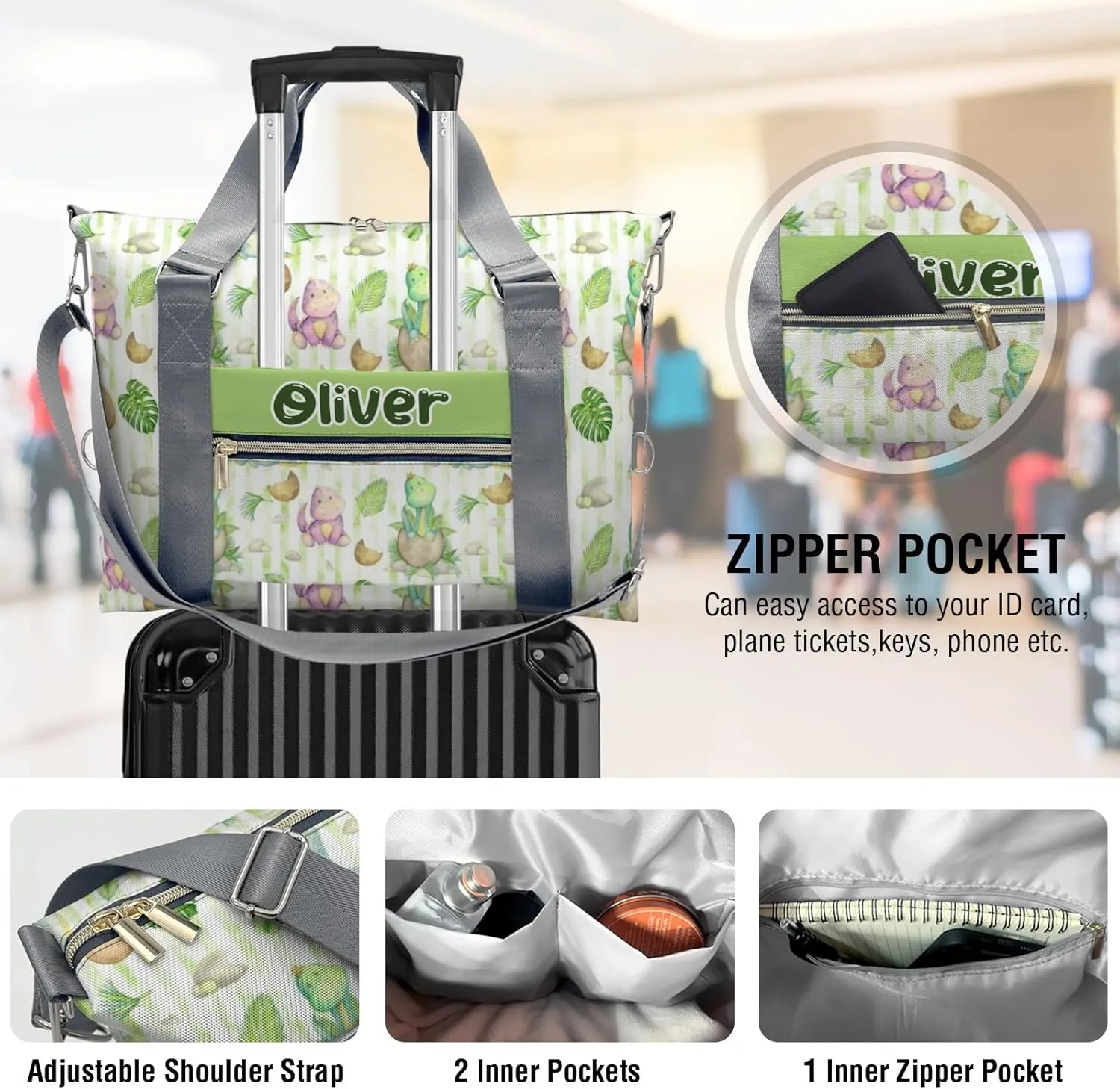 Dinosaur Print Jungle Eggs Tree Personalized Kids Duffel Swim Bag for Boys,Customized Swim Duffle Bag for Boys Man Kids Gifts