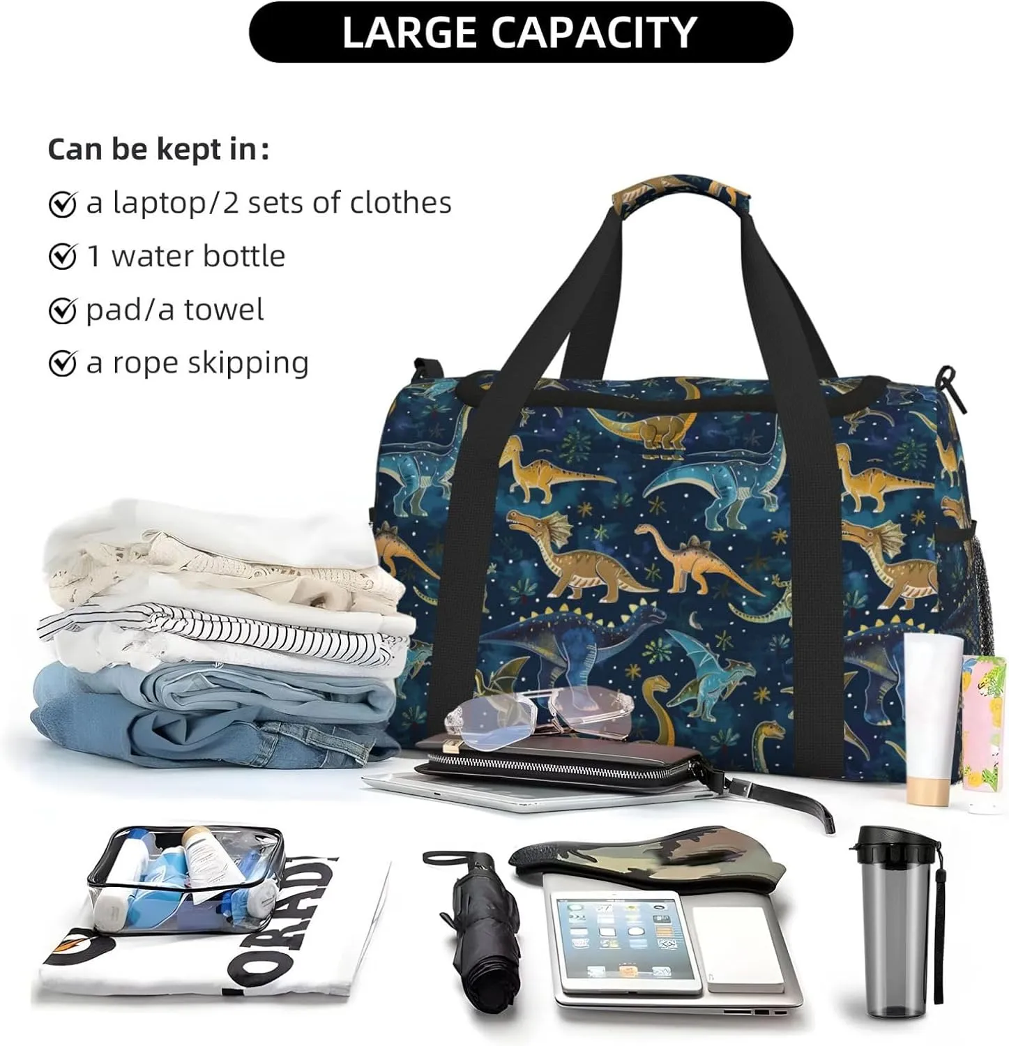 Dinosaurs Cute Travel Weekender Overnight Bags Foldable Hand Travel Bag Sport Gym Duffel Bag For Men Women