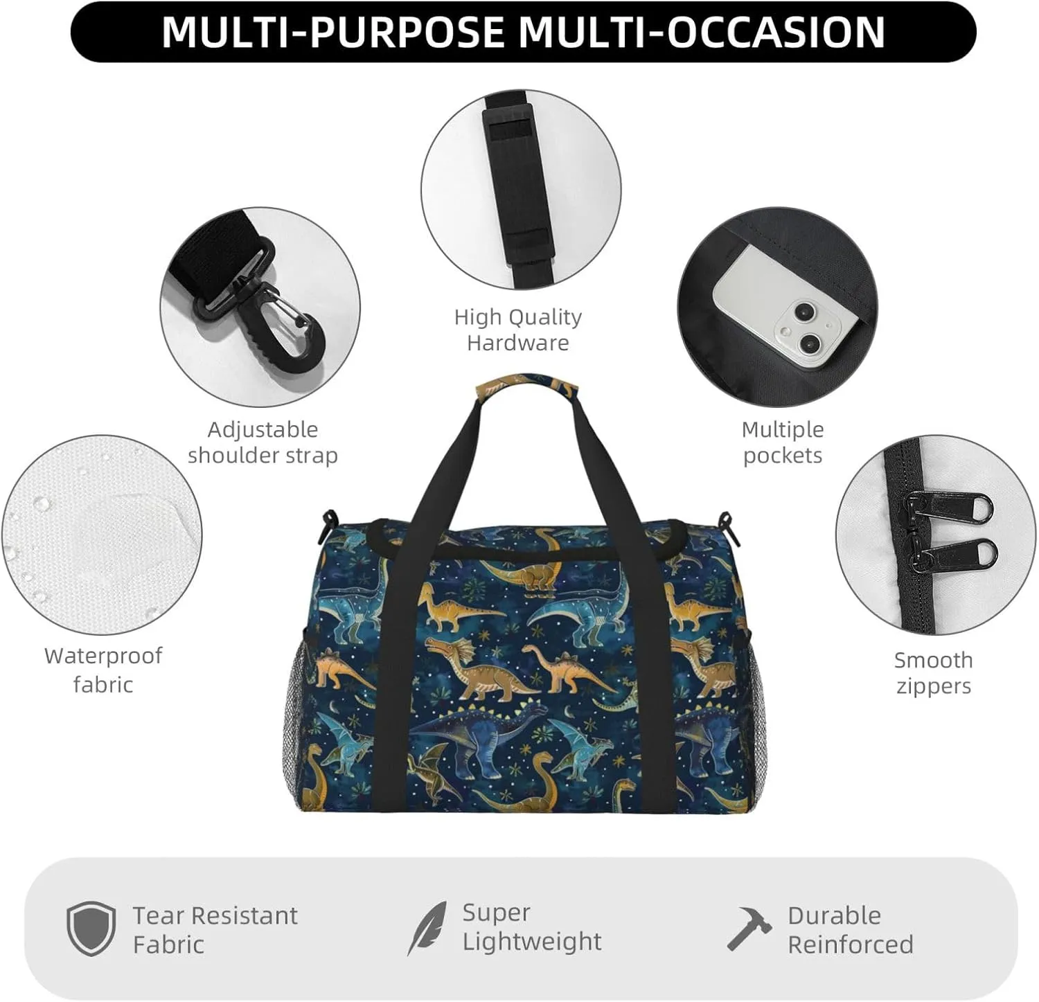 Dinosaurs Cute Travel Weekender Overnight Bags Foldable Hand Travel Bag Sport Gym Duffel Bag For Men Women