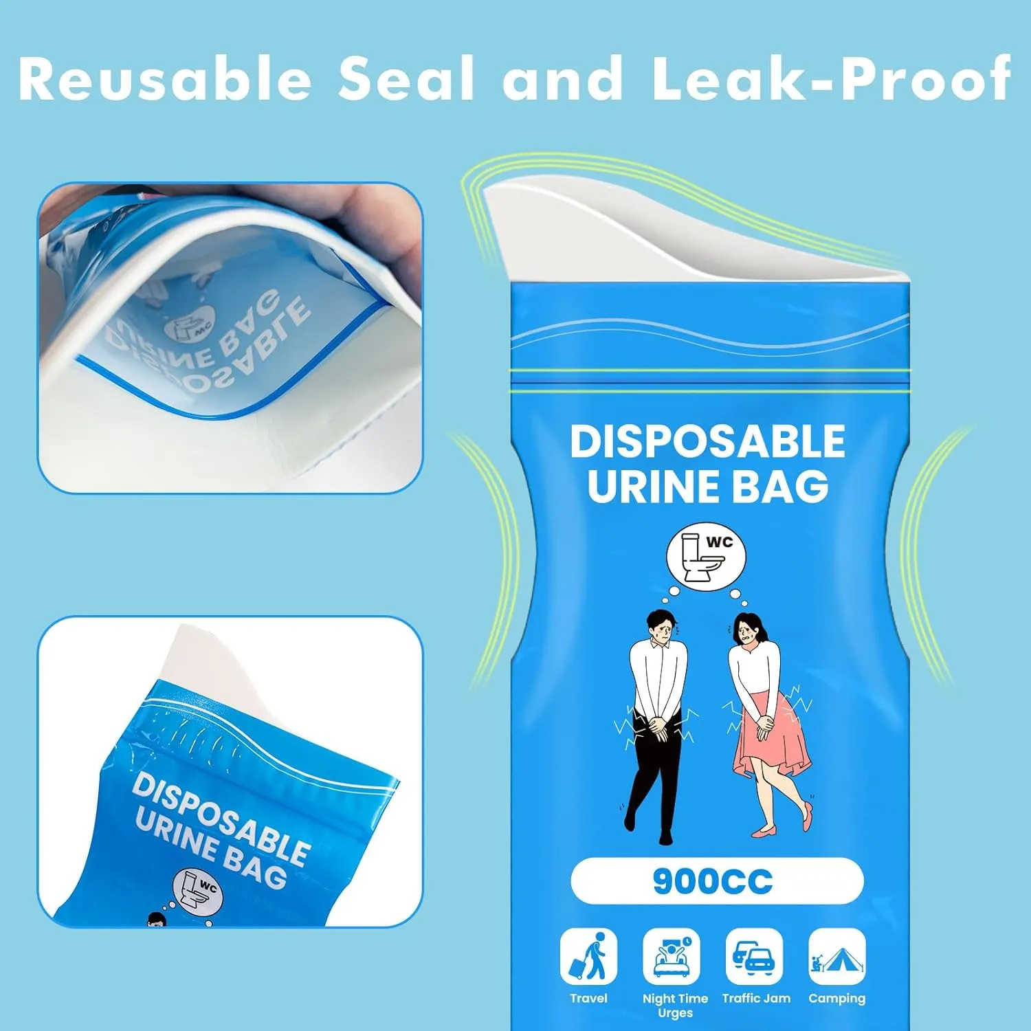 Disposable Urine Bags, 900ML Pee Bags for Women Men Emergency Use, 8/12/24 Pcs Unisex Urine Vomit Bag for Camping, Hiking, Traffic Jams, Road Trips, Pregnant, Patients