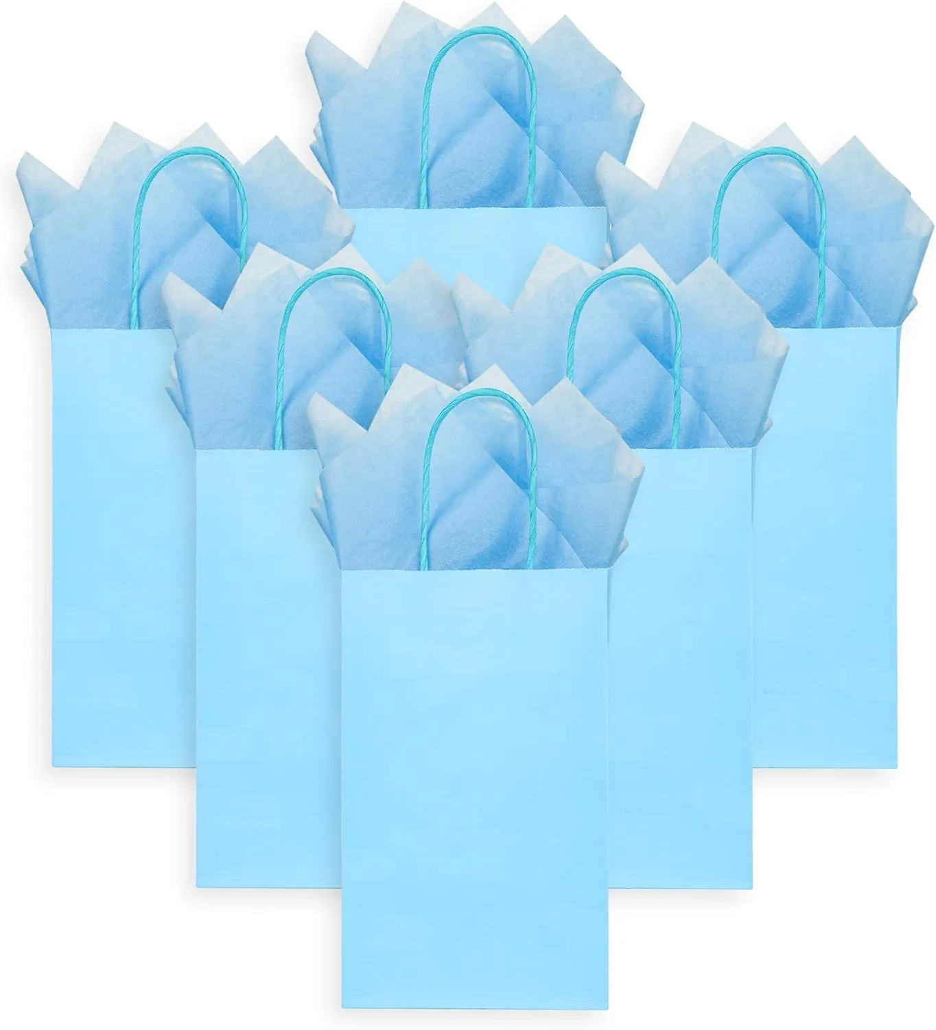 DjinnGlory 24 Pack Small Blue Paper Gift Bags with Handles 9x5.5x3.15 Inch and 24 Tissue Wrapping Paper for Business Birthday Wedding Bridal Baby Shower Party Favors Goodies