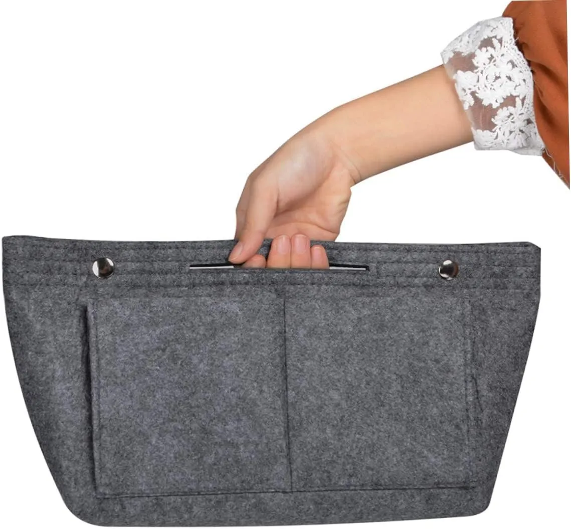 DOITOOL 2 pcs Tote Grey Holdder Toiletry Travel Divider Miss Handbag in for Portable Cosmetic Bag Storage, Dark Greyx2pcs, Size 1x2pcs
