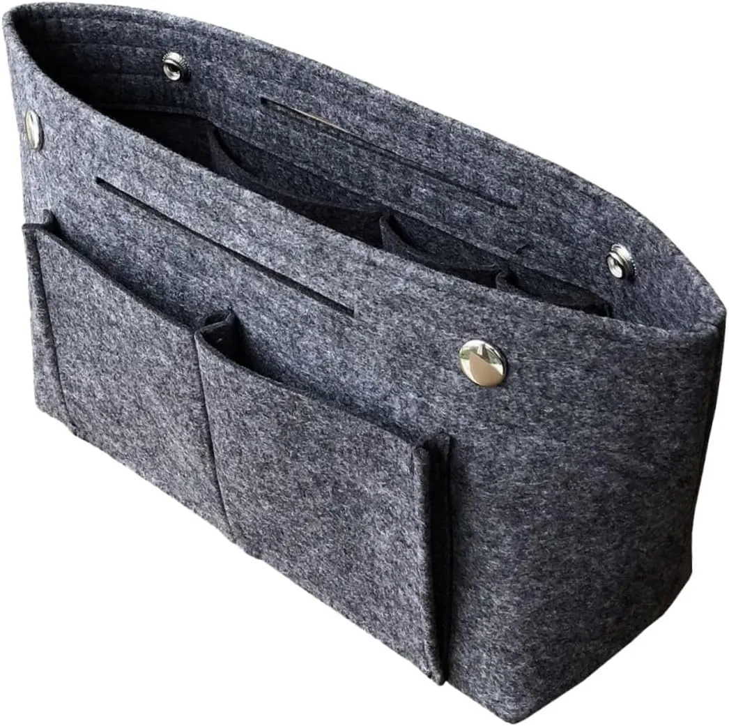DOITOOL 2 pcs Tote Grey Holdder Toiletry Travel Divider Miss Handbag in for Portable Cosmetic Bag Storage, Dark Greyx2pcs, Size 1x2pcs