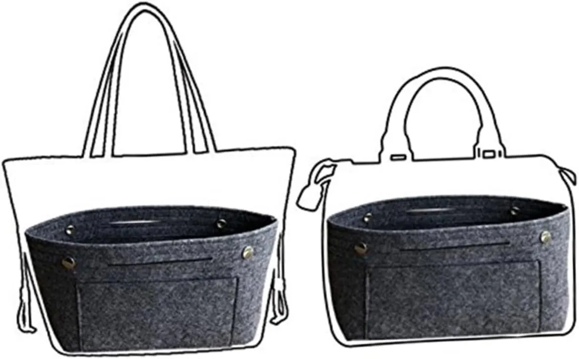 DOITOOL 2 pcs Tote Grey Holdder Toiletry Travel Divider Miss Handbag in for Portable Cosmetic Bag Storage, Dark Greyx2pcs, Size 1x2pcs