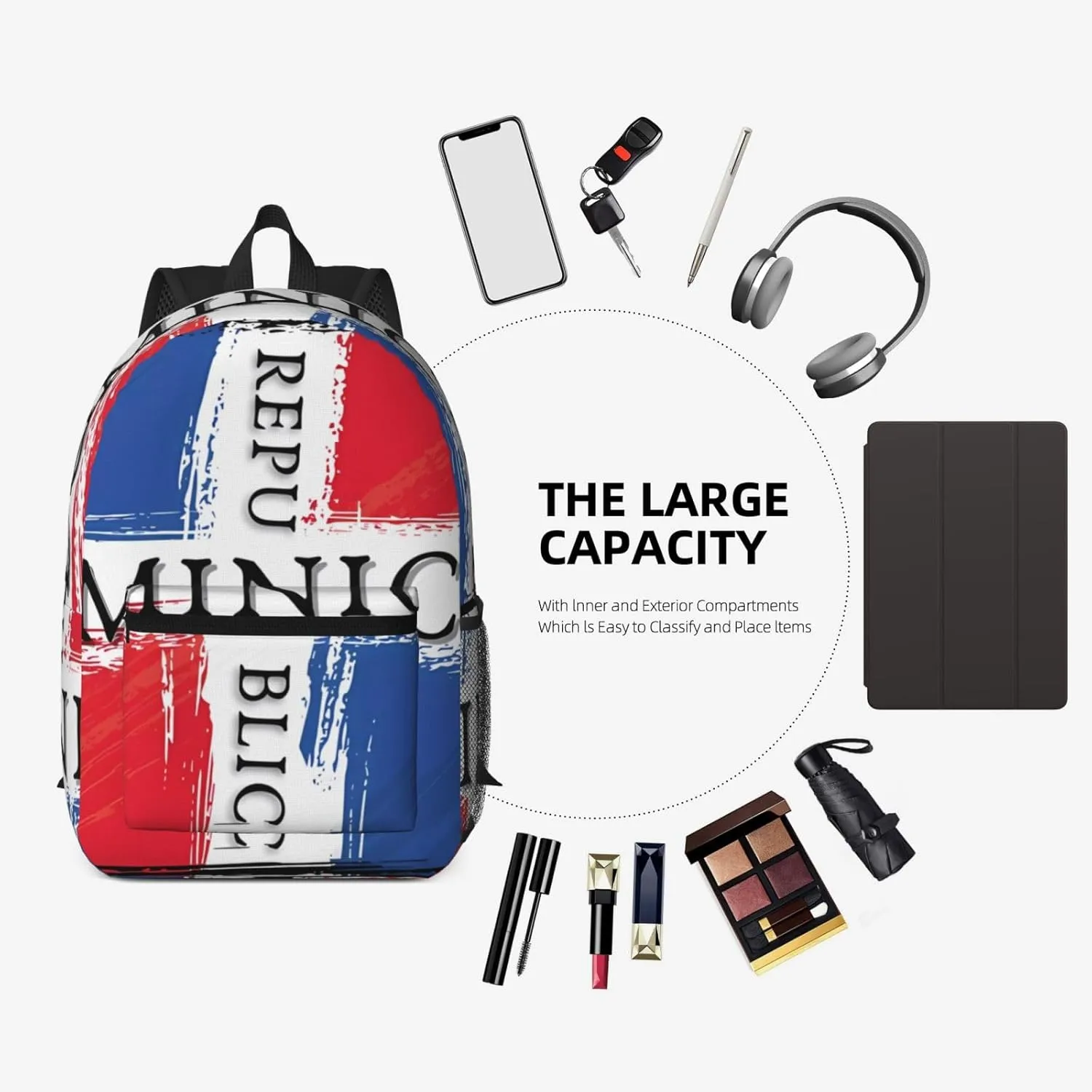 Dominican Republic Flag 17 Inch Backpacks Multipurpose Laptop Backpack Double Shoulder Bag for Men Women Gifts
