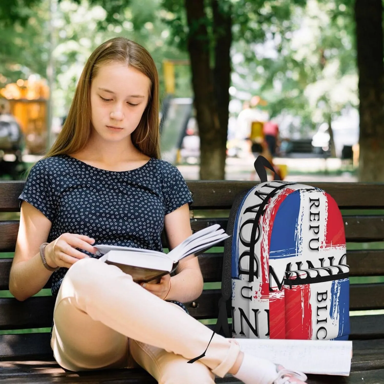 Dominican Republic Flag 17 Inch Backpacks Multipurpose Laptop Backpack Double Shoulder Bag for Men Women Gifts