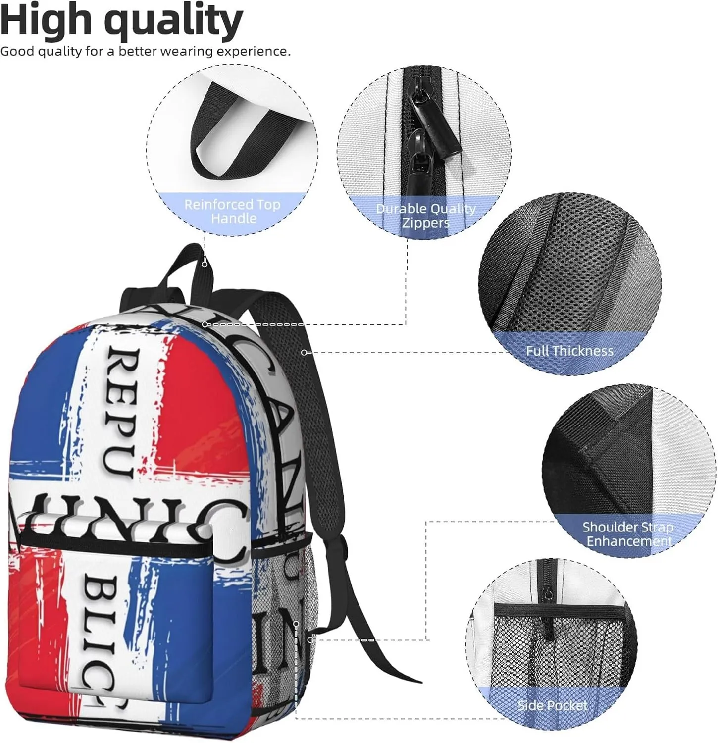 Dominican Republic Flag 17 Inch Backpacks Multipurpose Laptop Backpack Double Shoulder Bag for Men Women Gifts