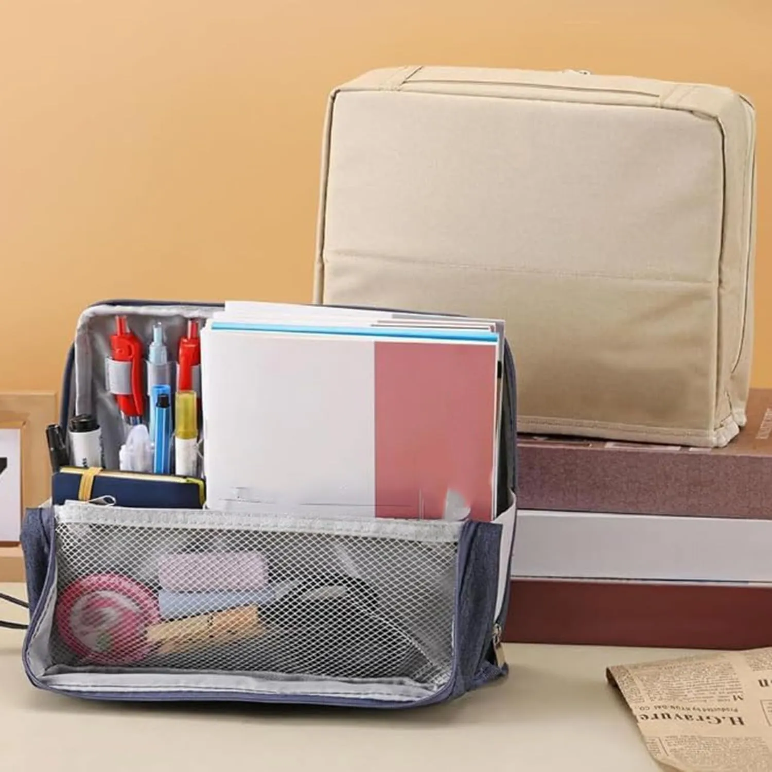 Doresty Makeup Bag, Doresty Standing Makeup Bag, Portable, Large Capacity, Vertical Large Opening Waterproof Multifunctional Stand Up Bags With Compartments (C)