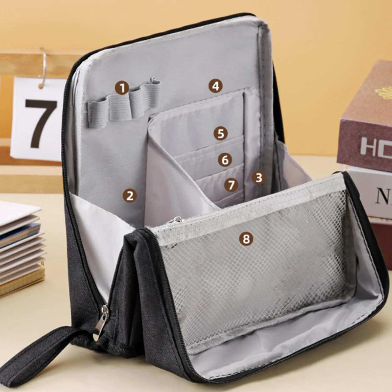 Doresty Makeup Bag, Doresty Standing Makeup Bag, Portable, Large Capacity, Vertical Large Opening Waterproof Multifunctional Stand Up Bags With Compartments (C)