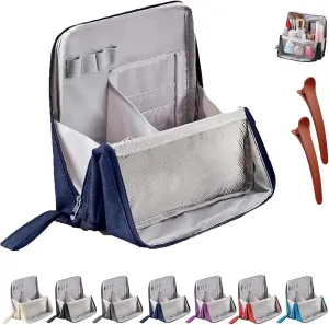 Doresty Makeup Bag, Standing Makeup Bag – Portable, Large Capacity, Waterproof Vertical Office Desktop Storage Bags, Multi-Purpose Large Capacity Oxford Cloth Toiletry Bag, with Compartments (Navy)