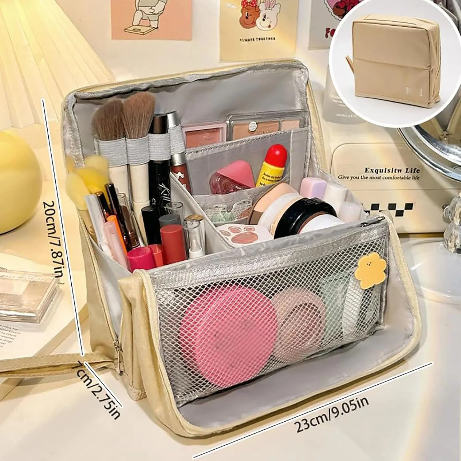 Doresty Makeup Bag, Standing Makeup Bag – Portable, Large Capacity, Waterproof Vertical Office Desktop Storage Bags, Multi-Purpose Large Capacity Oxford Cloth Toiletry Bag, with Compartments (Navy)