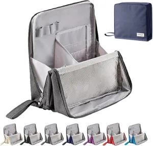 Doresty Standing Makeup Bag, Mysite Standing Makeup Bag Portable, Vertical Makeup Organizer Bag, Large Capacity, Oxford Cloth Storage Bags, Waterproof with Compartments (Gray)