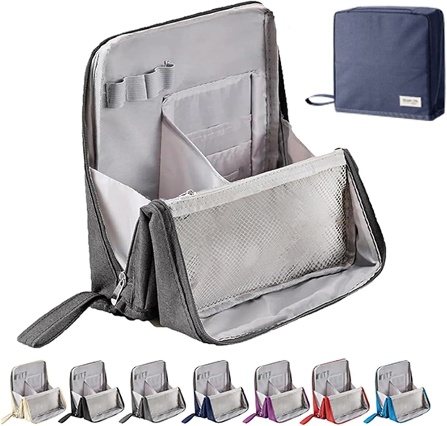 Doresty Standing Makeup Bag, Mysite Standing Makeup Bag Portable, Vertical Makeup Organizer Bag, Large Capacity, Oxford Cloth Storage Bags, Waterproof with Compartments (Gray)