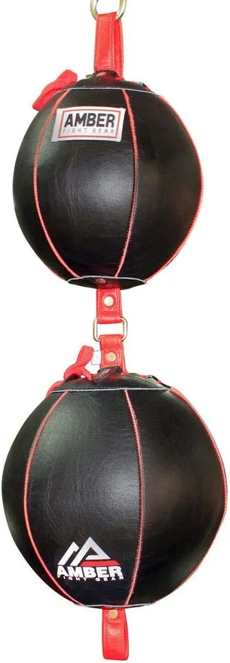 Double Double End Bag, Premium Leather Reflex Training System for Boxing, MMA, Kickboxing – Includes Bungee Cords, S-Hook