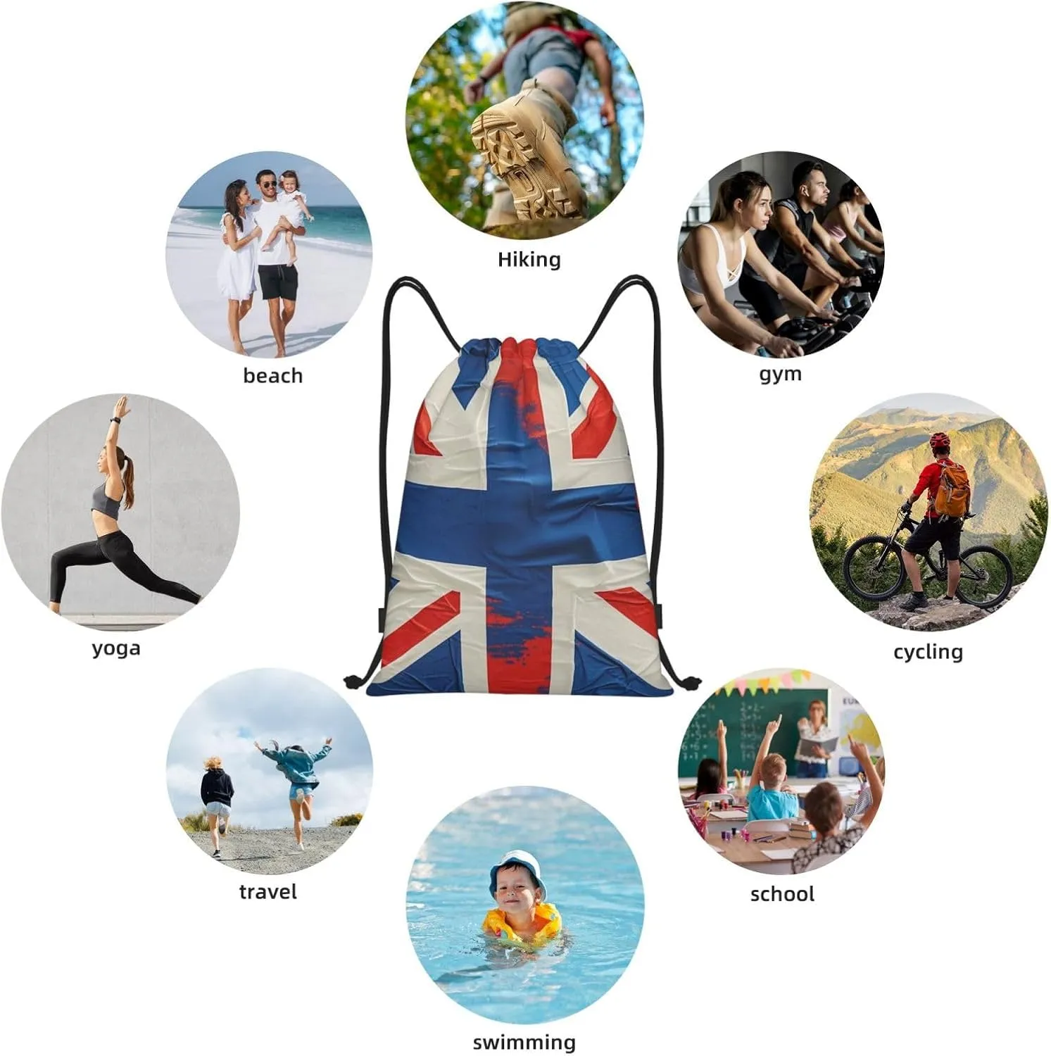 Drawstring Backpack British Flag Sports Gym Bag String Bag Drawstring Bags for Yoga Travel