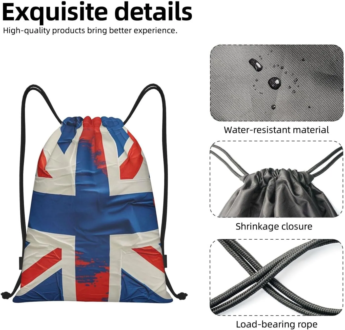 Drawstring Backpack British Flag Sports Gym Bag String Bag Drawstring Bags for Yoga Travel