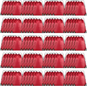 Drawstring Backpack Bulk 100Pcs Cinch Bag, Polyester Drawstring Bags for Gym Beach Sports Short Trip Party (Red)