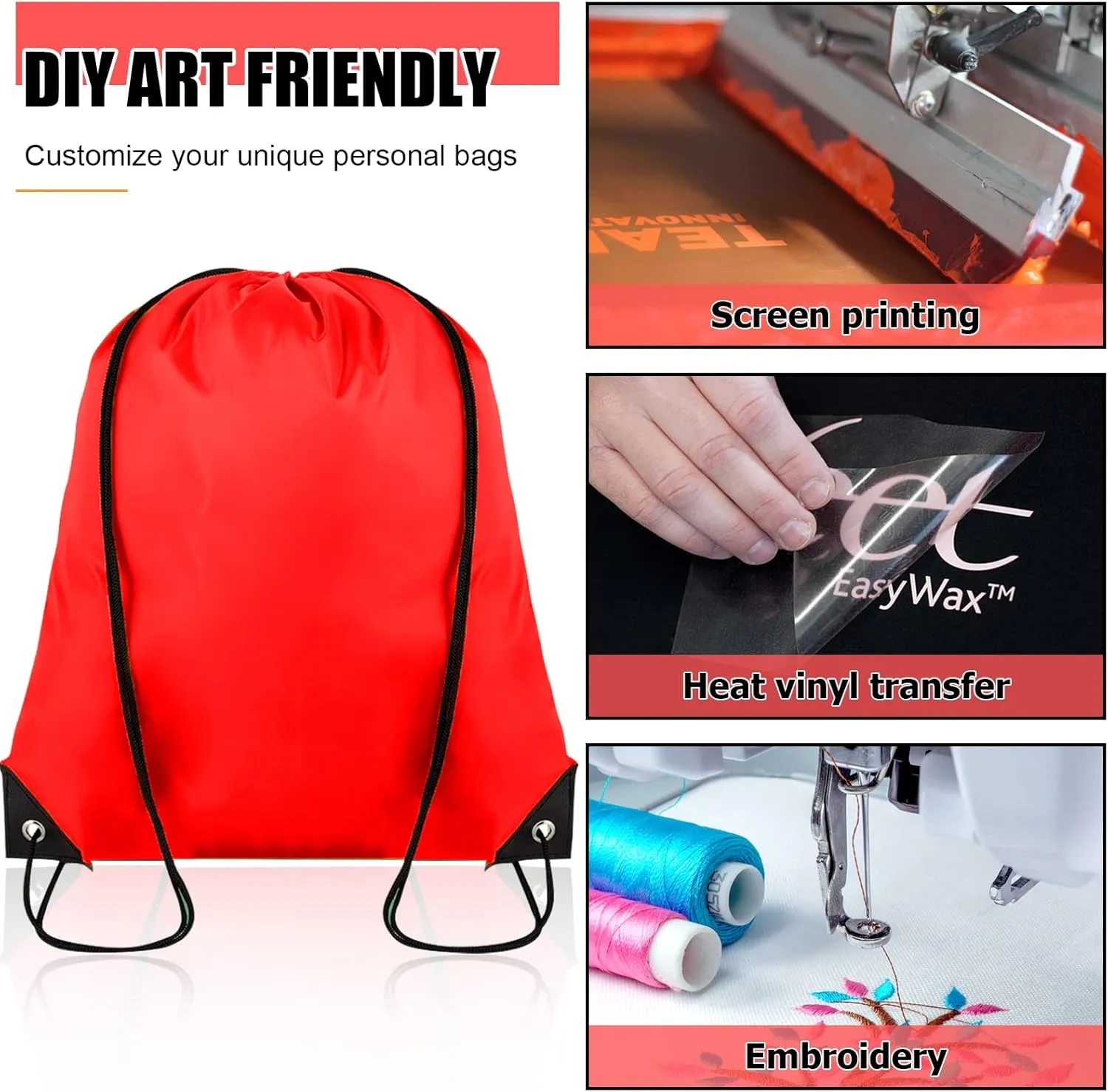 Drawstring Backpack Bulk 100Pcs Cinch Bag, Polyester Drawstring Bags for Gym Beach Sports Short Trip Party (Red)