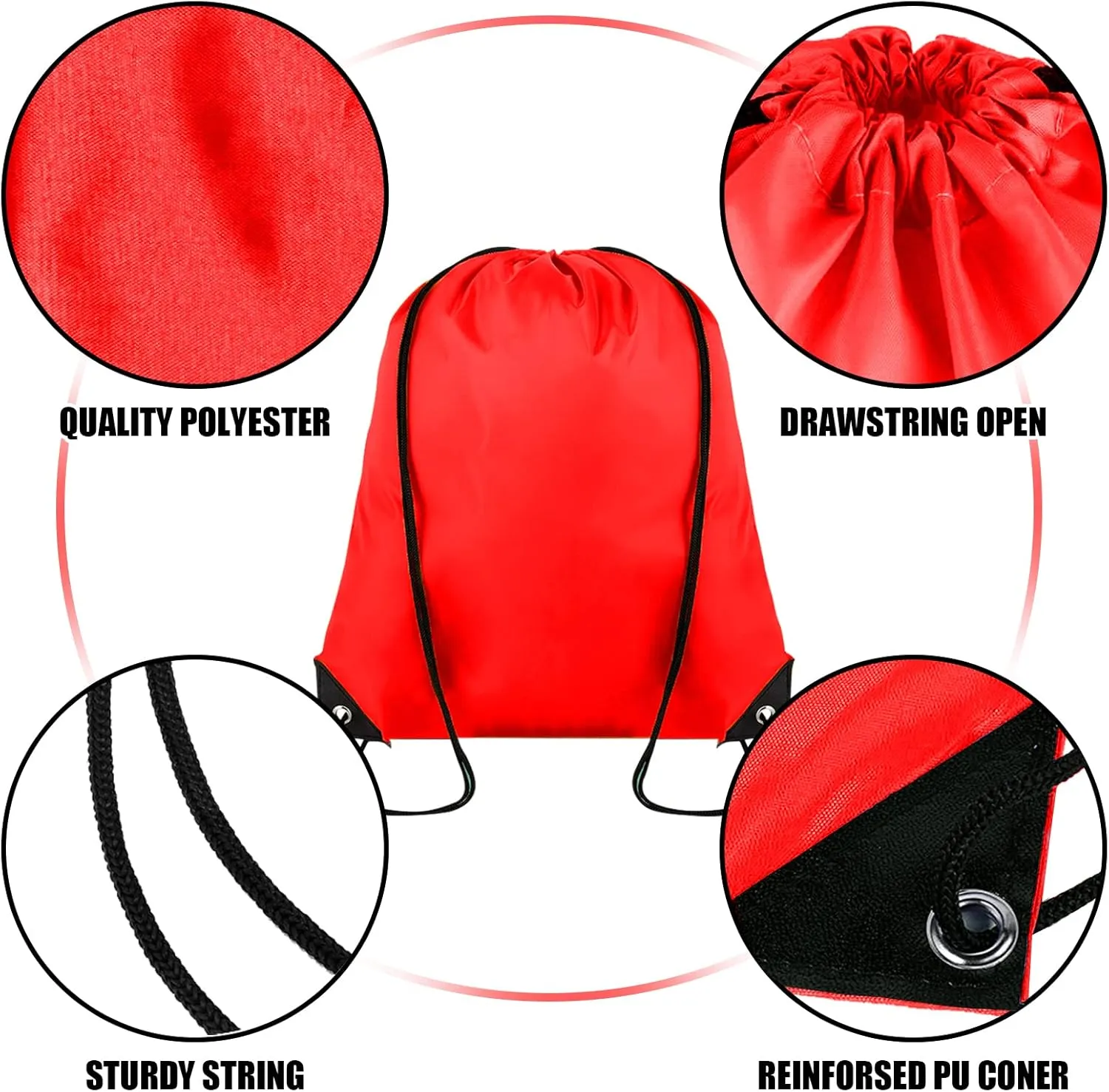 Drawstring Backpack Bulk 100Pcs Cinch Bag, Polyester Drawstring Bags for Gym Beach Sports Short Trip Party (Red)