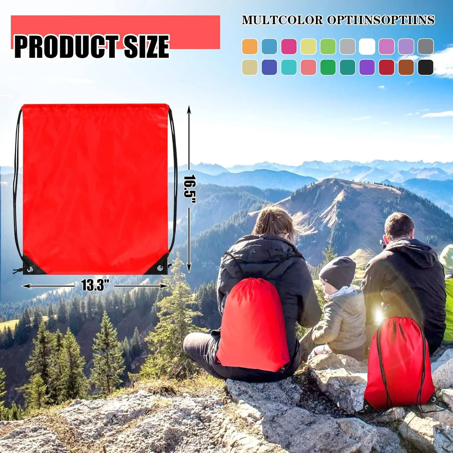 Drawstring Backpack Bulk 100Pcs Cinch Bag, Polyester Drawstring Bags for Gym Beach Sports Short Trip Party (Red)