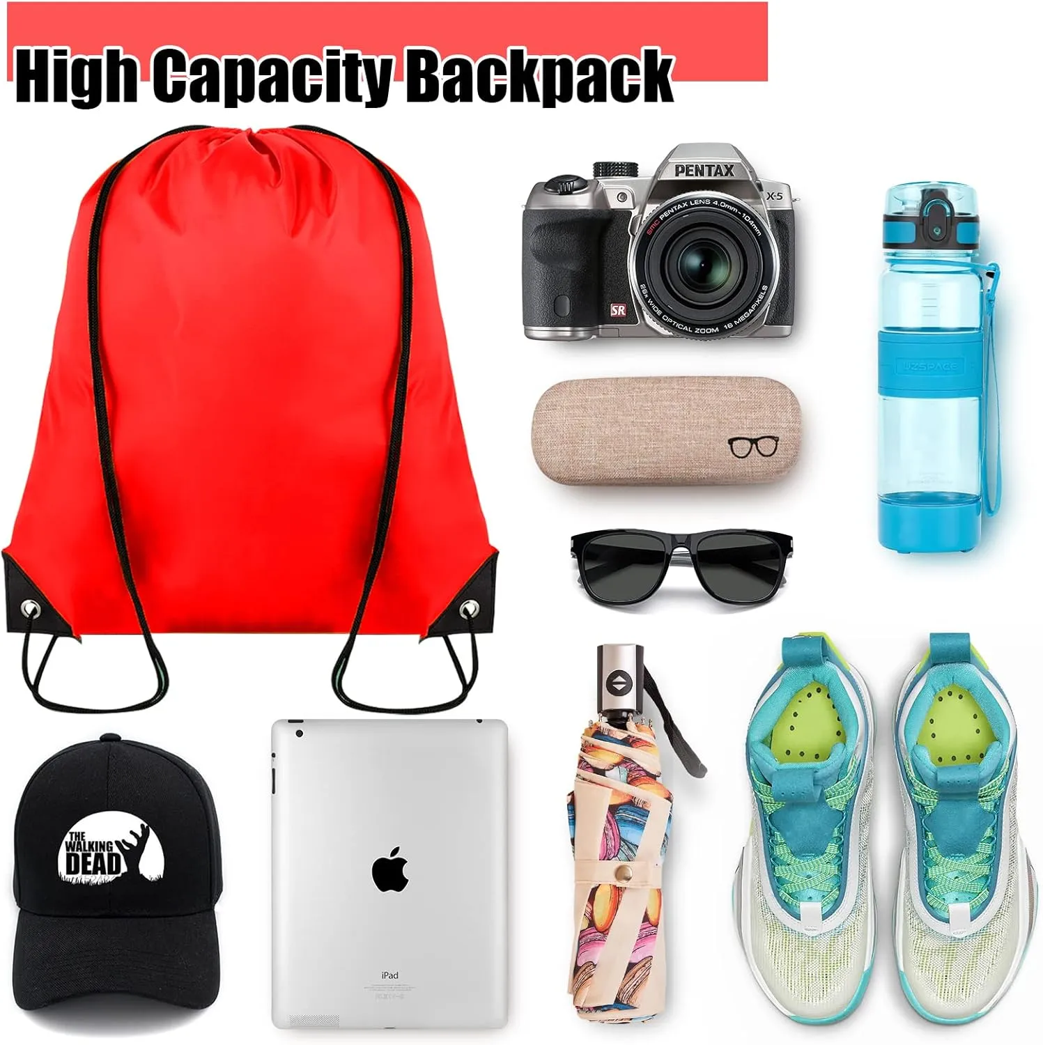 Drawstring Backpack Bulk 100Pcs Cinch Bag, Polyester Drawstring Bags for Gym Beach Sports Short Trip Party (Red)