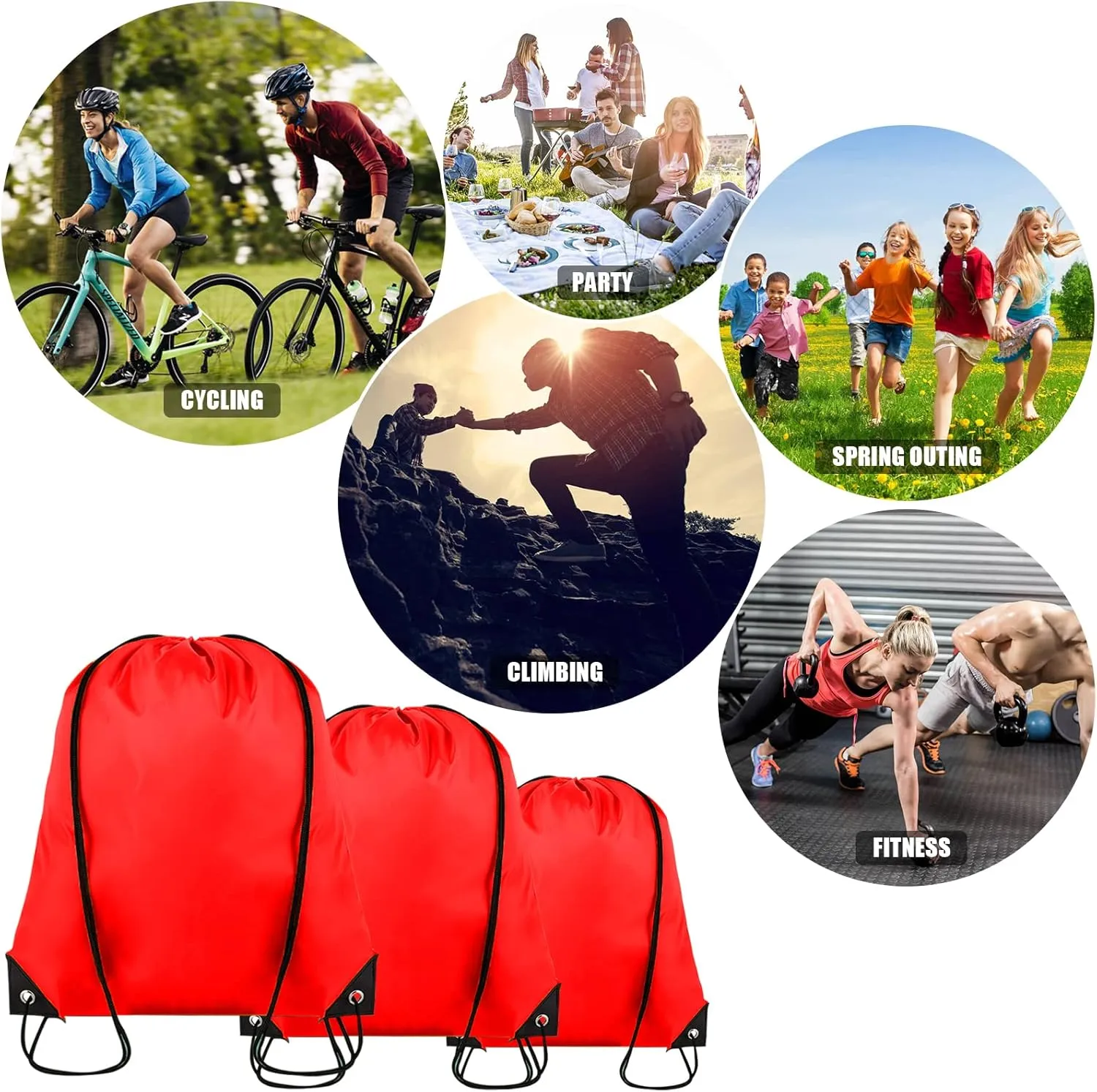 Drawstring Backpack Bulk 100Pcs Cinch Bag, Polyester Drawstring Bags for Gym Beach Sports Short Trip Party (Red)