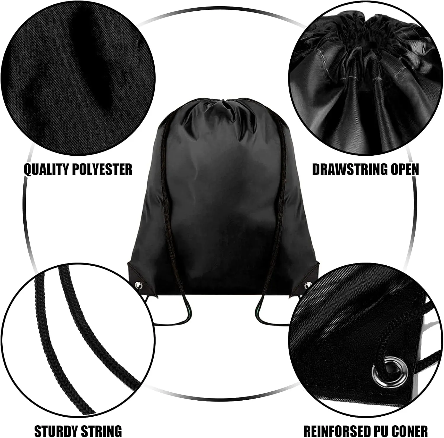 Drawstring Backpack Bulk 100Pcs Cinch Bag,Polyester Drawstring Bags for Gym Beach Sports Short Trip Party(Black)