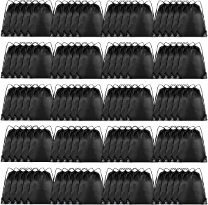 Drawstring Backpack Bulk 100Pcs Cinch Bag,Polyester Drawstring Bags for Gym Beach Sports Short Trip Party(Black)