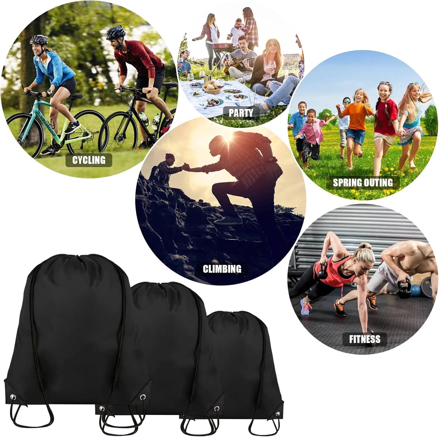 Drawstring Backpack Bulk 100Pcs Cinch Bag,Polyester Drawstring Bags for Gym Beach Sports Short Trip Party(Black)