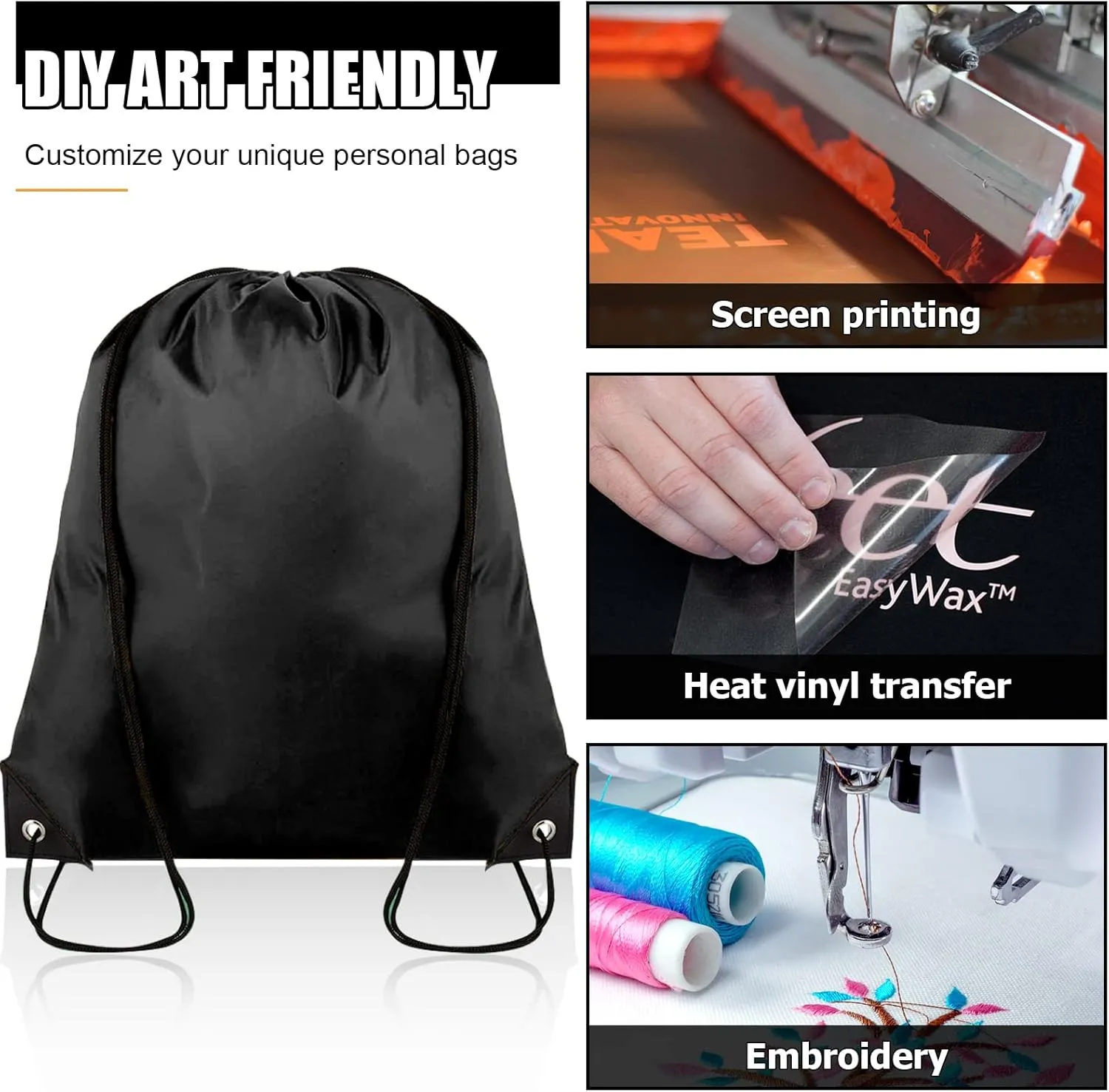 Drawstring Backpack Bulk 100Pcs Cinch Bag,Polyester Drawstring Bags for Gym Beach Sports Short Trip Party(Black)