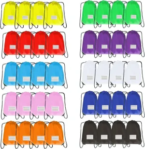 Drawstring Backpack Bulk 40 Packs Draw String Bags for Gym Sports Trip Pedestrianism Cinch Sack DIY for Women Men with Memo Card (multi color 10color)