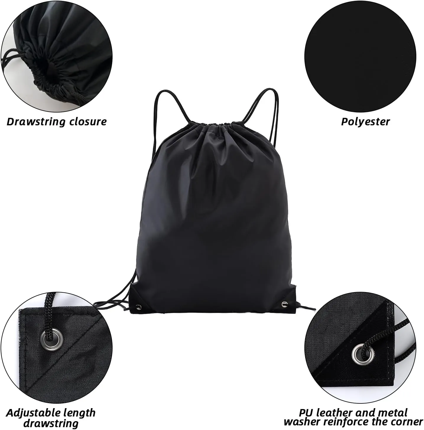 drawstring backpack, Drawstring Bags Bulk,10 Pcs Draw String Bags, Cinch Bag,essential for gym travel, unisex, loose and portable(10, Black)