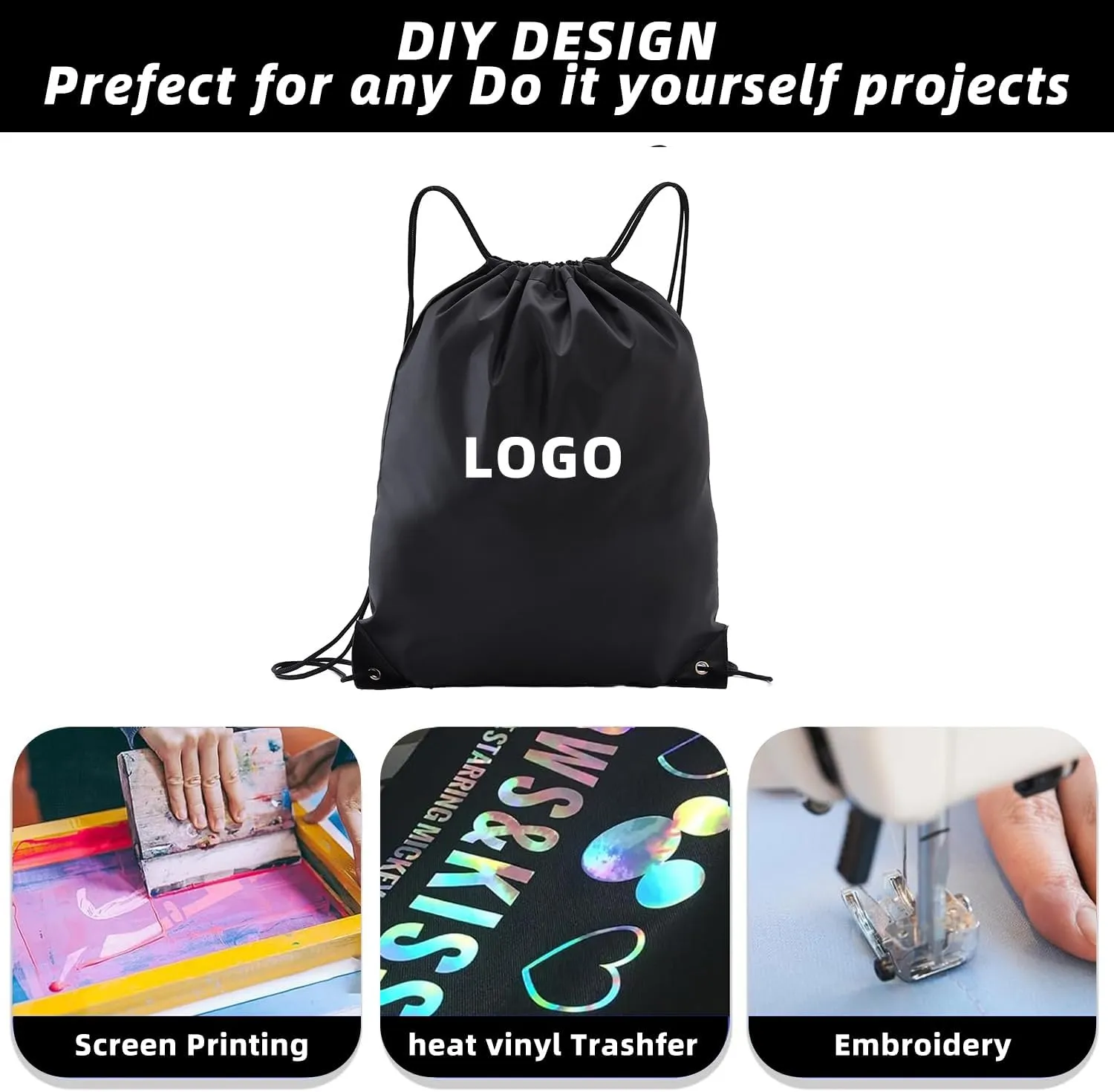 drawstring backpack, Drawstring Bags Bulk,10 Pcs Draw String Bags, Cinch Bag,essential for gym travel, unisex, loose and portable(10, Black)