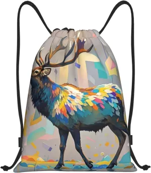 Drawstring Backpack Foldable String Bag Elk Artwork Resistant Sackpack Sports Gym Bag for Shopping Yoga