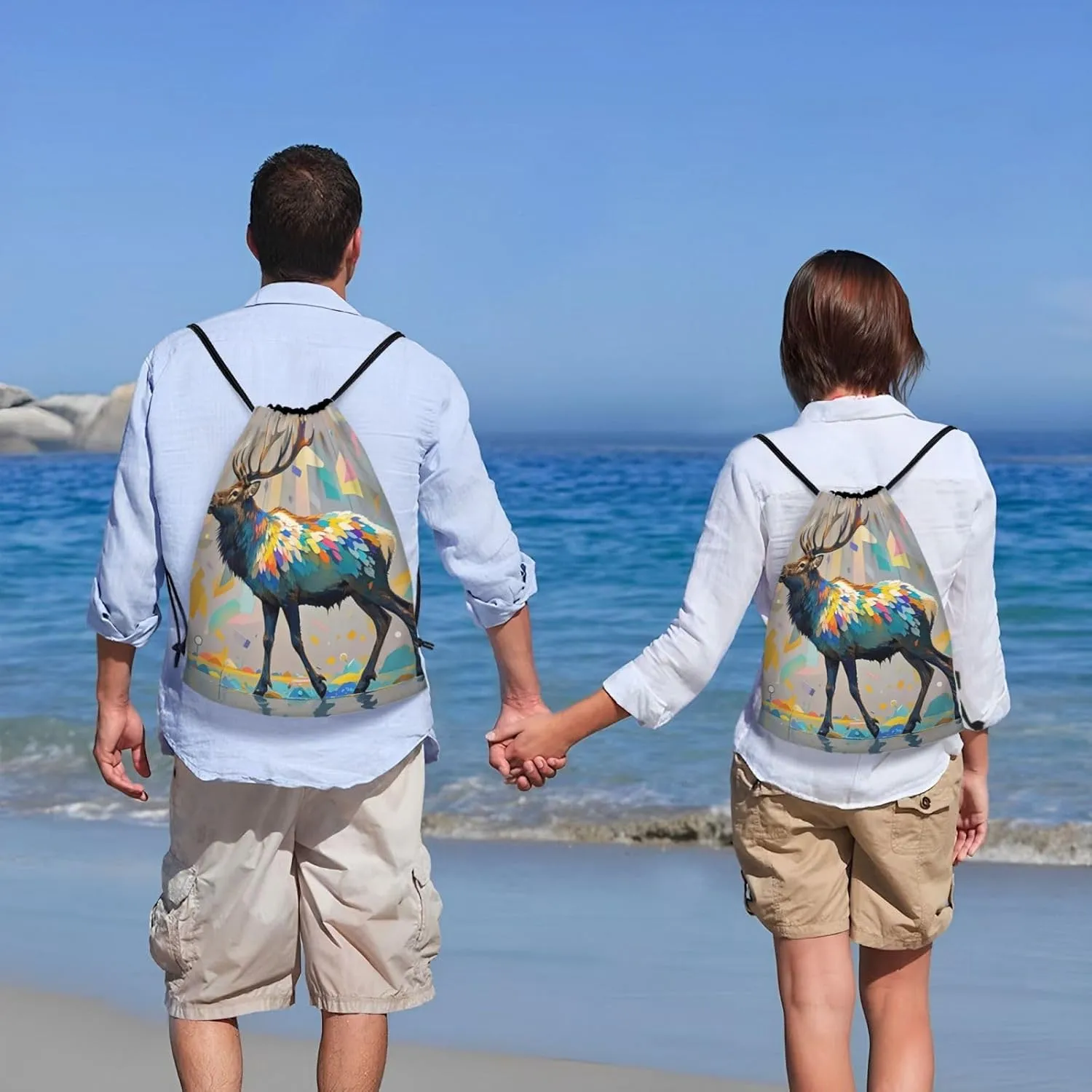 Drawstring Backpack Foldable String Bag Elk Artwork Resistant Sackpack Sports Gym Bag for Shopping Yoga