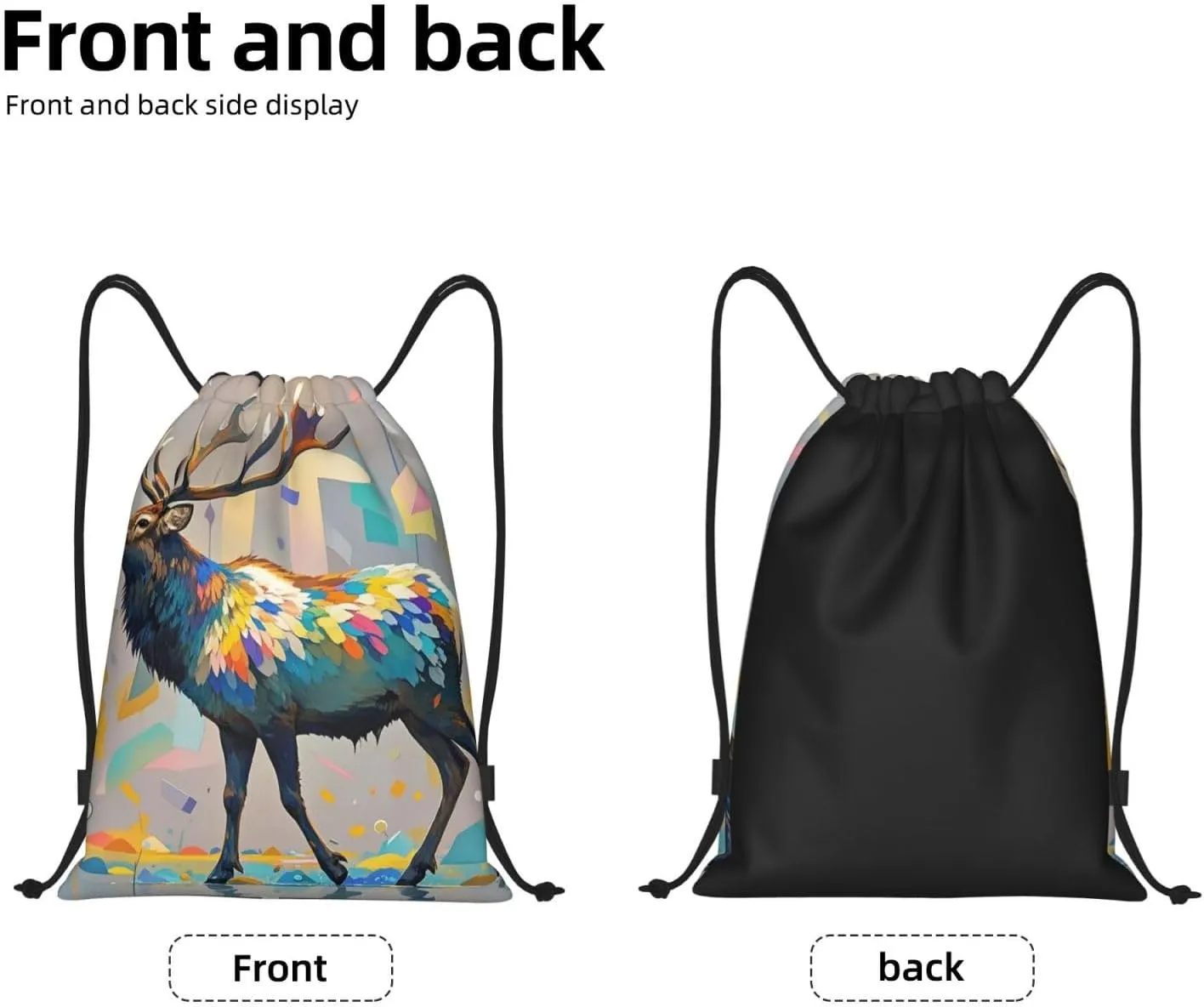 Drawstring Backpack Foldable String Bag Elk Artwork Resistant Sackpack Sports Gym Bag for Shopping Yoga