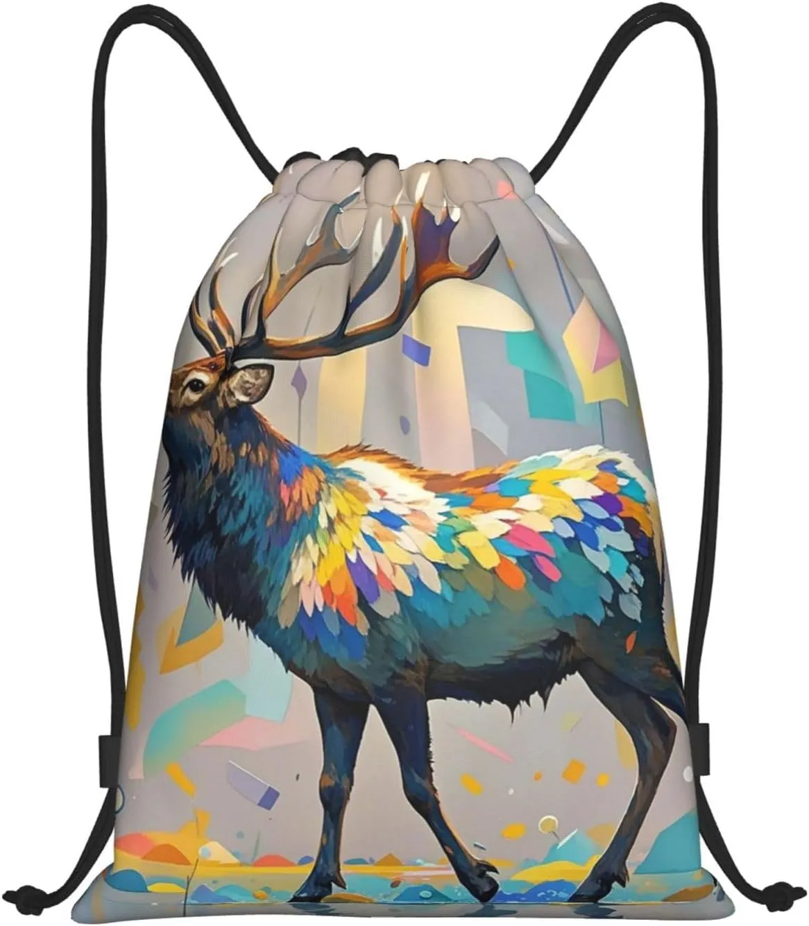 Drawstring Backpack Foldable String Bag Elk Artwork Resistant Sackpack Sports Gym Bag for Shopping Yoga