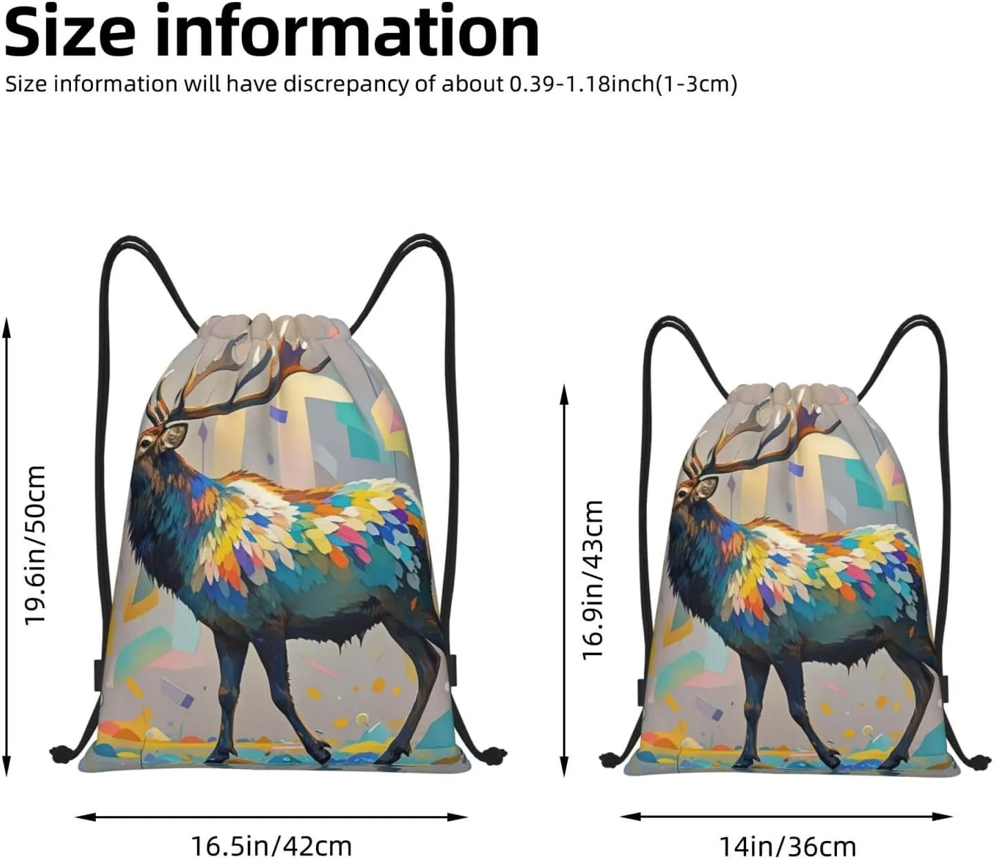 Drawstring Backpack Foldable String Bag Elk Artwork Resistant Sackpack Sports Gym Bag for Shopping Yoga