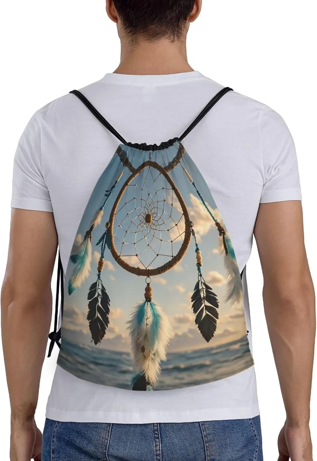 Drawstring Backpack Foldable String Bag Native Dream Catcher Resistant Sackpack Sports Gym Bag for Shopping Yoga